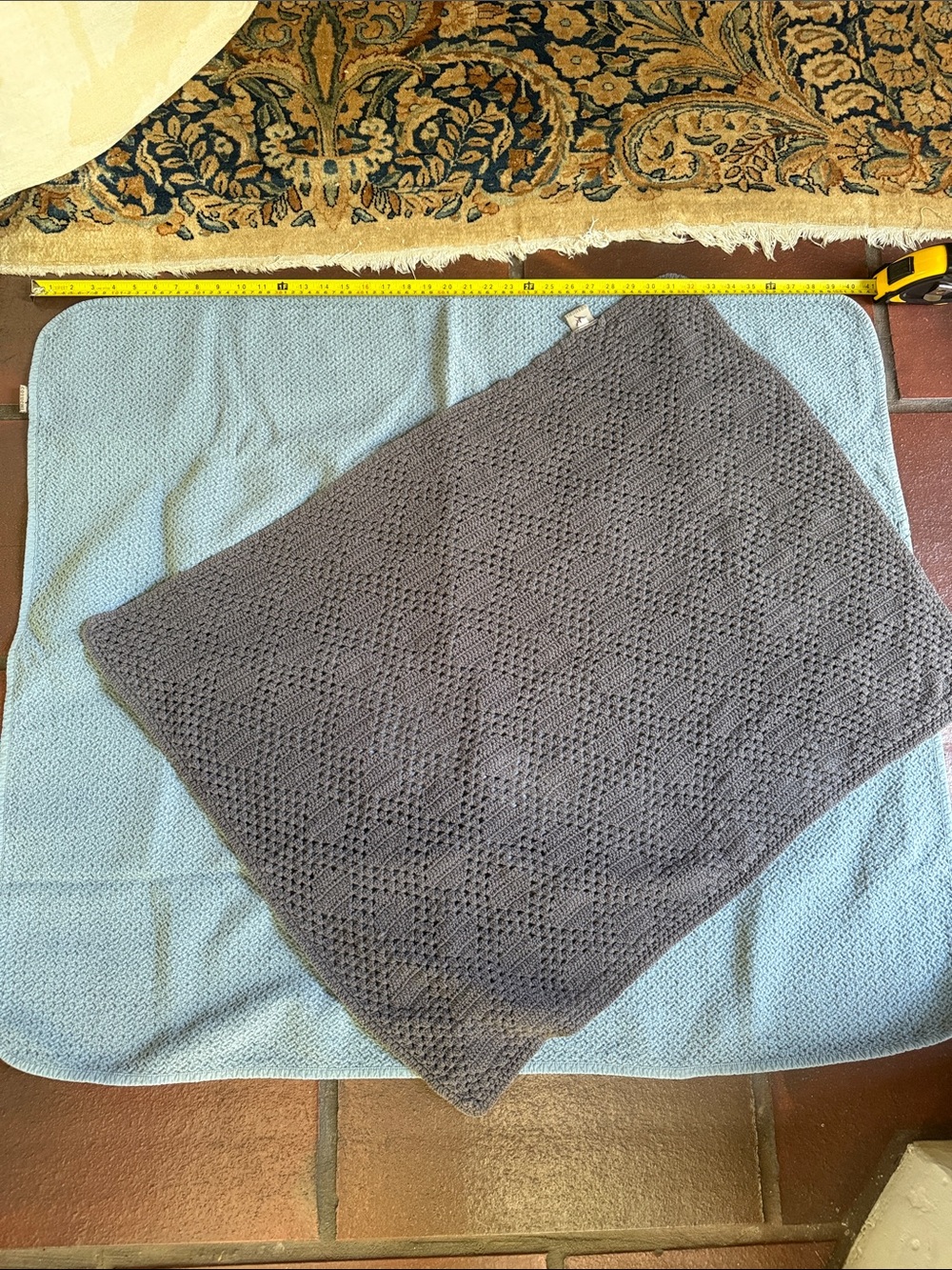 Coyuchi Knit Lace Throw in Gray with Light Blue Backing- lot of 2 💙🤎